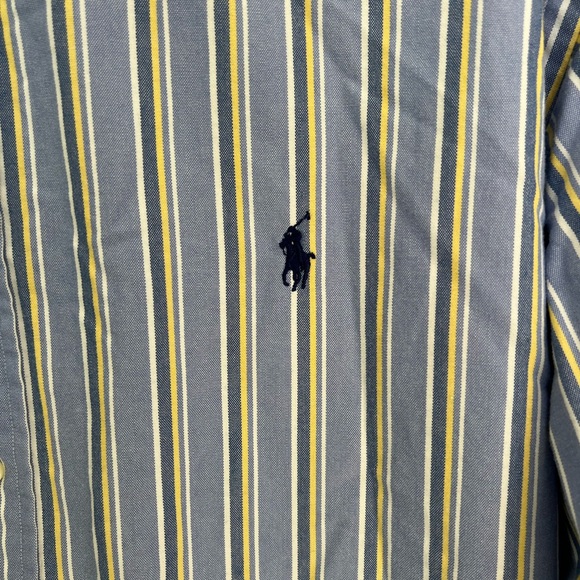 Ralph Lauren, Button down long sleeve Shirt, 18 36/37, Blue white Yellow Stripes - Picture 2 of 6